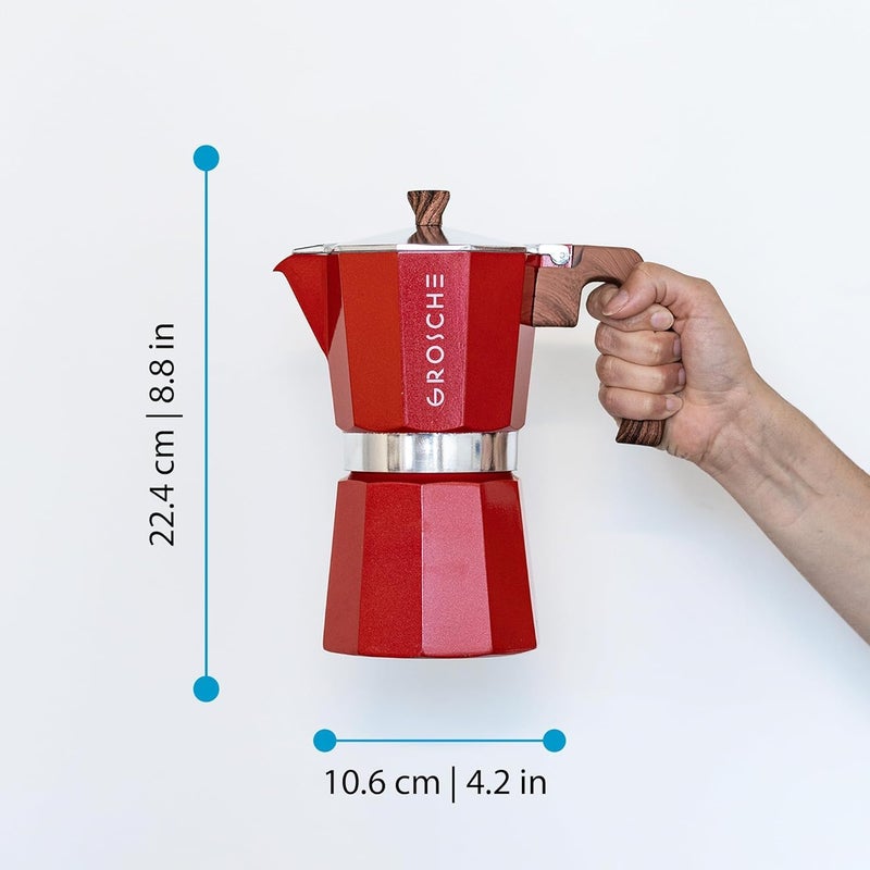 GROSCHE صانعة الإسبريسو على الموقد GROSCHE ميلانو موكا بوت 9 أكواب إسبريسو، 15.2 أونصة، أحمر - صانعة القهوة الكوبية على الموقد، صانعة القهوة الإيطالية موكا، صانعة القهوة greca، جهاز تحضير القهوة - Image 5